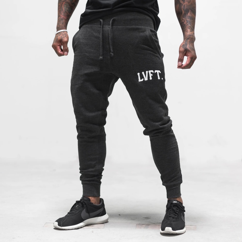Live Fit *LVFT* Varsity Tapered Charcoal Joggers/Sweatpants